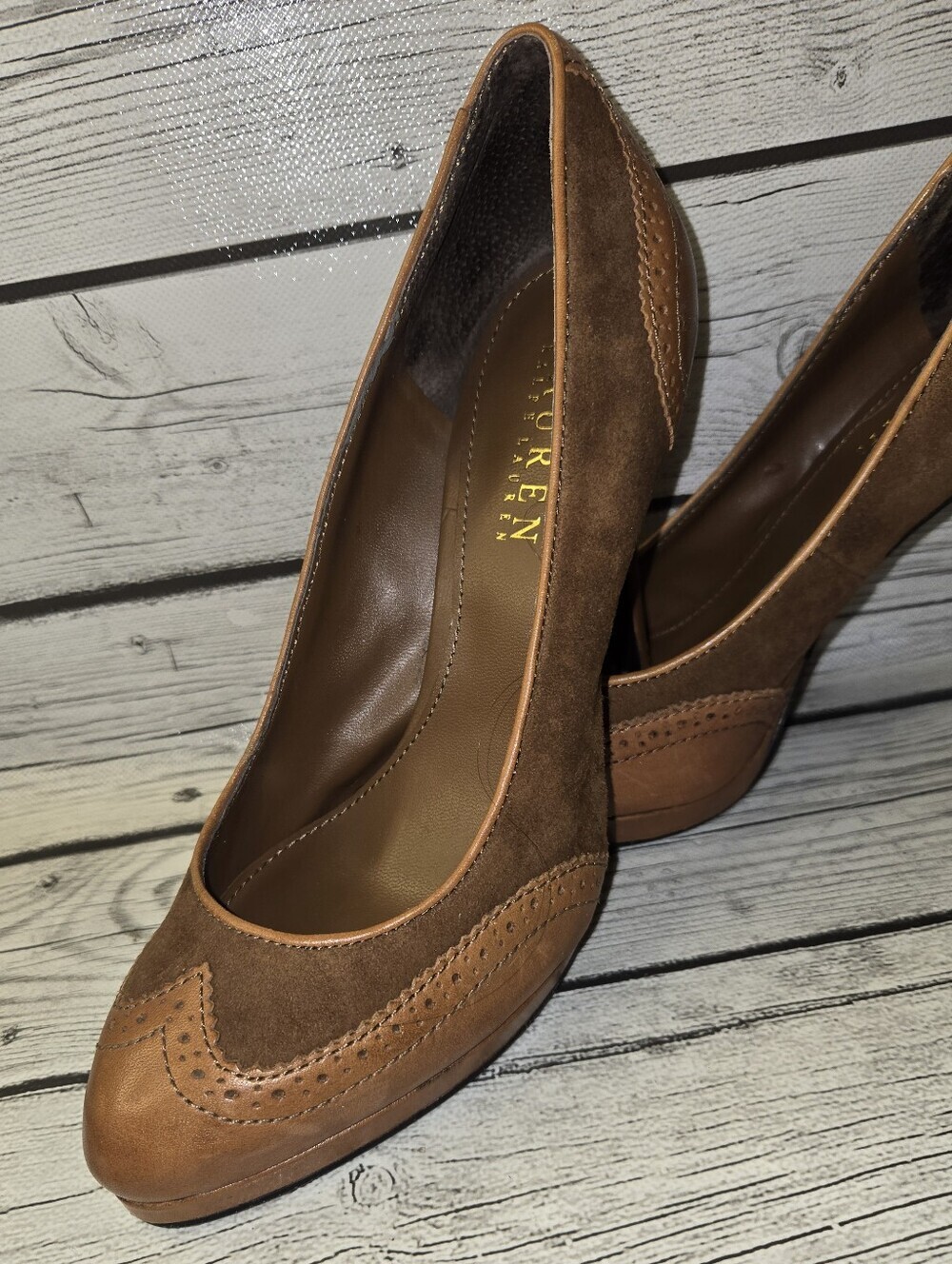 RALPH LAUREN LRL Saffron Heels Shoes brown SUEDE Women's SIZE 7B